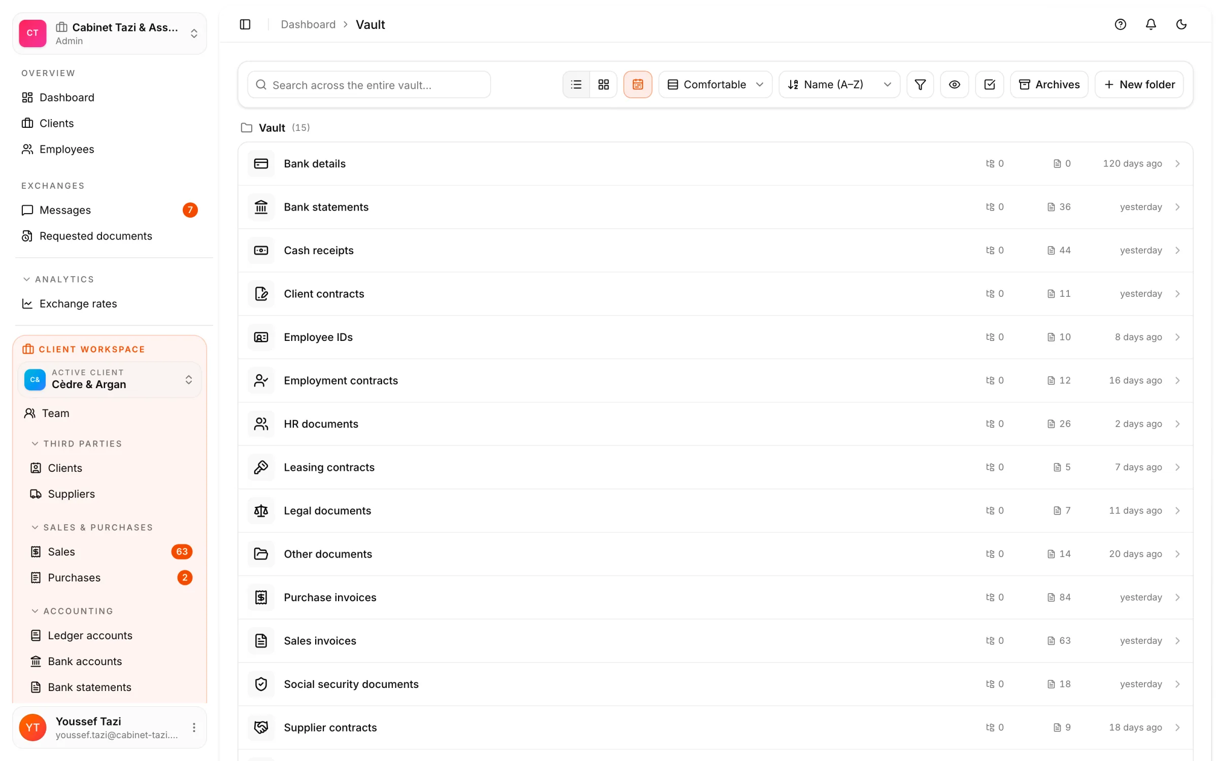 A client company's vault, seen from the firm's workspace in React Box.