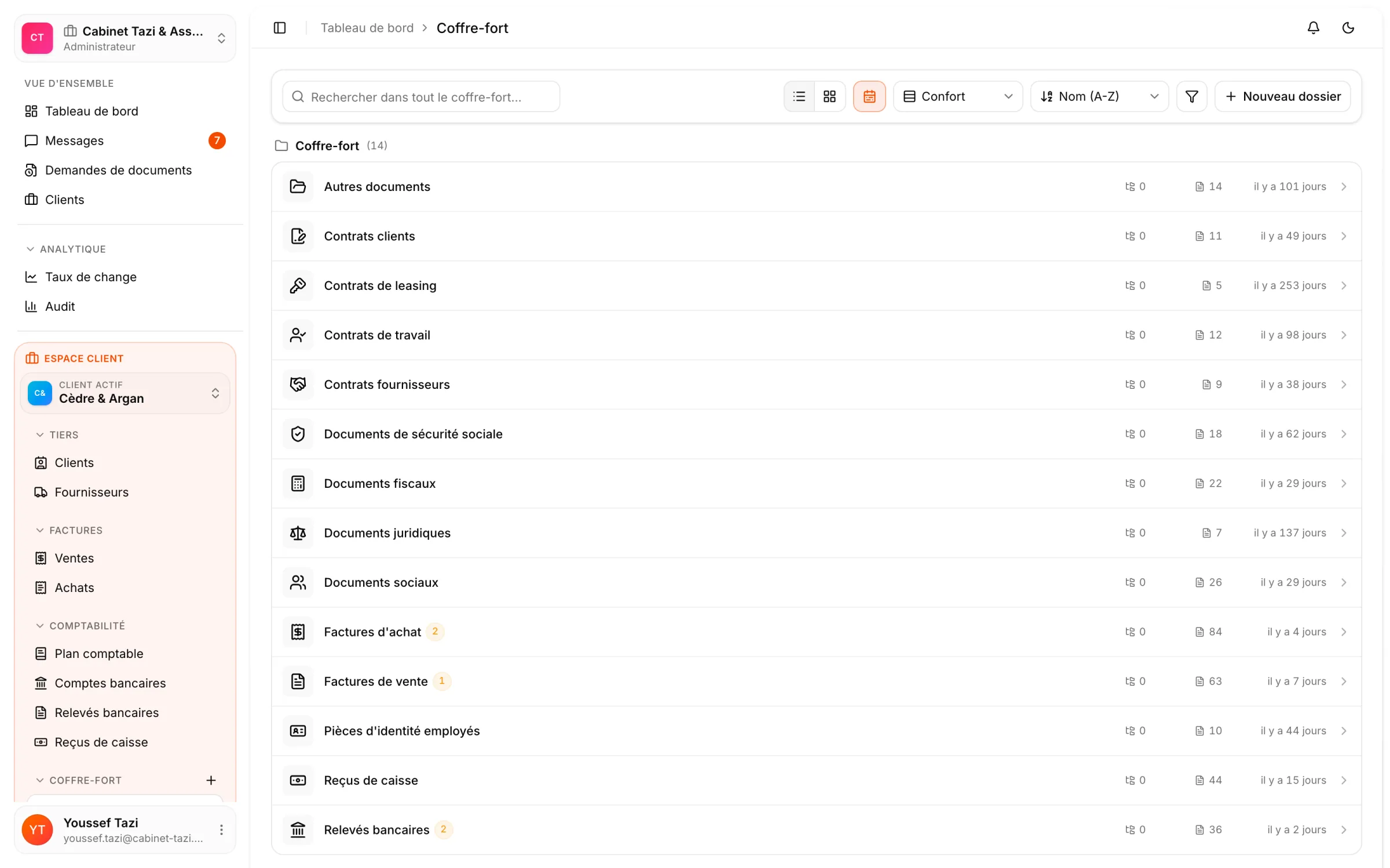 Le coffre-fort d'une entreprise cliente, consulté depuis l'espace cabinet de React Box.